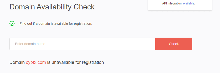 We checked the availability of cybfx.com using Domain Availability Check