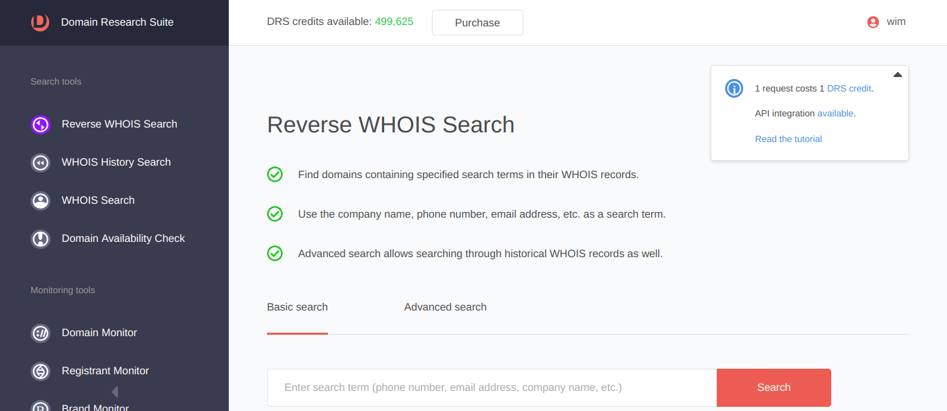 Reverse WHOIS Search | Domain Research Suite